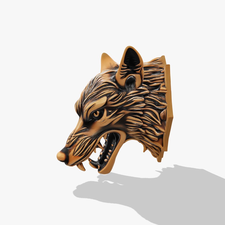 Wolf Head Door Handle Bronze Sculpture model pack